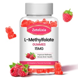 L-metylfolát 15 mg & Metyl B12 Gummy, Folate Supplement for Brain Health, Mood & Imunity, DNA Synthesis & Repair, Sugar Free, Vegan, Malinová príchuť, 60 Počet
