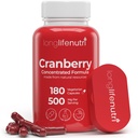 LongLifeNutri Cranberry extrakt s vitamínom C & E - Pure Concentrated Formula, 500mg per Serving, 180 Vegetariánske kapsule, močových ciest zdravie a močový mechúr, 6 mesiacov dodávky, Made in USA