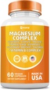 Magnézium Complex Supplement, Clycinát 141mg Oxid 228mg malát 58,5mg Citrát 62,4mg s Orotate Glycina Taurat Chlorid aspartát Glukonát Vitamín B, Minerálne doplnky 60 kapsúl