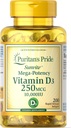 Puritánska pýcha Vitamín D3 250 μg (10 000 IU) Softgels, 200 Počet