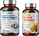 Biophix Retinal Support Maximum Strength Complex Formula 100 Kapsule - Free C- 1000 30 Tablety - Zinok Vitamín C E Lutein DHA Omega-3 Astaxantín Kyselina hyaluronová - podporuje zdravie očí
