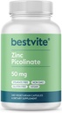 BESTVITE Zinok Picolinate 50mg (240 Vegetariánske kapsuly) - No Stearates - Vegan - Non GMO - Gluten Free