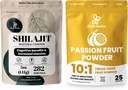 Jungle Powders Premium Duo: 5oz Raw Shilajit & 3.5oz Passion Fruit Powder - Pánska energetická podpora, Immune Boost, s mrazivým sušeným mučenkovým práškovým ovocím na pečenie, smoothies, extracture-free