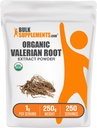 BulkSupplementments.com Organic Valerian Extract Powder - Zdroj: Valerian Root, bylinné doplnky - bez lepku, 1g naserving, 250g (8,8 oz) (Pack of 1)