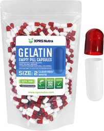 XPRS Nutra Veľkosť 2 prázdne kapsule - 500 Počet prázdnych želatíny Kapsule - Pilulky DIY Kapsule plnenie - Pure Bovine Pill Gel Caps pre Do-It-Tvoje vlastné doplnky (Clear Red/White)