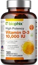 biofilx Vitamín D-3 10000 IU 380 Softgels - vysoká potencia v extra panenský olivový olej bez GMO sóje podporuje silné kosti imunitného zdravia