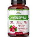 Zazzee Cranberry PACs, 72 mg PACs per capsule, 2X Sila, 100% Rozpustný, 120 Vegan Kapsule, 50:1 extrakt, 18,200 mg sila, Fast-Acting, Efektívna podpora močových ciest, Made in The USA