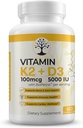 Vitamín D3 K2 doplnok, 5000 IU - podporuje imunitný a srdcový wellness, vysoký výkon, bez lepku, 60 kapsúl