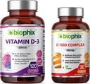 Biophix Vitamín D-3 5000 IU 120 Softgels - Voľný vitamín C- 1000 30 Tablety - Vysoká potencia v extra panenský olivový olej Non-GMO Soy-free podporuje silné kosti Immunálne zdravie