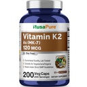 NusaPure Vitamín K2 MK7 120 mcg 200 Veggie Caps (Soy Free, Non-GMO, Vegan)