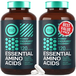 WILD PALIVO Essential Amino Acides Supplement for Women and Men - All 9 BCAAs Amino Acid Complex for Power and Recovery - EAA Lysin, Trytophan, Isoleucine - 2 balenia 240 Vegan BCAA Kapsule