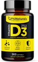 PhiNaturals Vitamín D3 1000iu Softgels Supplement Olivový olej Základňa 365 Gel Caps Jeden rok dodávky VIT D, Vitamín D 3 1000 iu