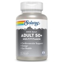 Solaray raz denne dospelý 50+ Kompletný multivitamín pre ženy a mužov, esenciálne vitamíny a oneskorené minerály pre zdravú energiu, srdce, mozog a imunitnú podporu, s CoQ10 a lutein, bez železa, 90 VegCaps