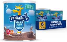 PediaSure Grow & Gain with Immune Support Shake Mix Powder, 23 Vitamíny a minerály, 6g Protein, non-GMO, Gluten-free, Detská výživa, Čokoláda, 14.1 oz Can, Balenie 6-48 porcií