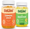BeLive Bundle Magnézium a Turmérske Gummy pre relaxáciu, spánok, podporu a podporu mobility