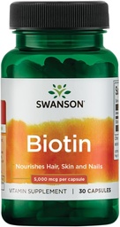 Swanson Biotin B7 Vitamín 5000 μg 30 kapsúl