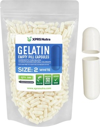 XPRS Nutra Size 2 prázdne kapsule - 500 Počet prázdnych želatíny Kapsule - Tabletky DIY Kapsule plnenie - Pure Bovine Pill Gel Caps pre Do-It-Tvoje vlastné doplnky (biela)