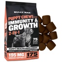Bully Max 2-in-1 Šteňa lieči mäkké žuvačky pre imunitu a rast - Psie vitamíny a doplnky - Essential Multivitamínové Topper pre zdravie a imunitnú podporu - Malé, stredné a veľké plemeno šteniatka