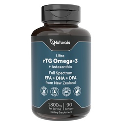 Naturalis Ultimate rTG Omega 3 Fish Oil 1800mg from Wild New Zealand Tuna - Full Spectrum Omega3s EPA, DHA & DPA - Udržateľne Zdroj, Non-GMO, Gluten Free - 90 Softgels