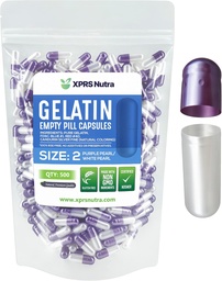 XPRS Nutra Veľkosť 2 prázdne kapsuly - 500 Počet prázdnych želatíny Kapsule - Tabletky DIY Kapsule Plnenie - Pure Bovine Pill Gel Caps pre Do-It-Tvoje vlastné doplnky (Pearl Purple/White)