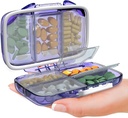 Travel Pill Organizátor - Vlhkosť dôkaz Prenosný vitamín Holder so 7 oddeleniami, Kompaktný doplnok Prípad pre Purse Essential Medicine Kit Foto Cestovanie Pocket Pharmacy s štítkami, Purple