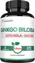 1520mg Ginkgo Biloba Doplnky s Gotu Kola Leaf, Bacopa Monnieri - 270 Kapsule - Extra sila Podpora pre zdravie mozgu, pamäťové funkcie, Focus & Vision Kvalita - 3 mesiace Dodávka