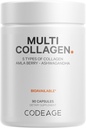 Codeage Multi Collagen Peptides Proteínové kapsuly, 5 kolagénové typy, Grass-Fed & Hydrolyzed Bovine Collagen Collagen Tablets Supplement, Ashwagandha, Amla Berry Vitamíny, Collagen Peptidy - 90 Kapsule