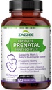 Zazzee Extra sila Kompletný prenatálny multikomplex, 120 Vegan Kapsule, 2 mesiace Zásoba, 23 Esenciálne vitamíny a minerály, MK7, 10 miliárd CFU Probiotiká, prenatálne enzýmy, Organic Herbal Blend