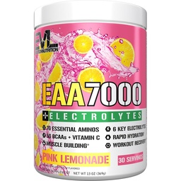 Elution Nutrition EAA7000 + Electrolytes - Pred a po tréningu Powder - Muscle Building + Recovery Supplement - 7g EAA + 5g BCAA + 6 Key Electrolytes - Rýchla hydratácia - 30 Služieb - Ružová limonáda
