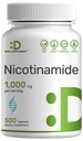 Vitamín B3 Nikotínamid 1 000 mg na podávanie 500 kapsúl, bez Flush Niacin, Essential B3 