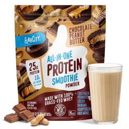 FlavCity Grass Fed Srvátka Čokoláda Proteín Prášok - Čokoláda Arašidové maslo - 25g Bielkoviny & 10g Kolagén - Vyrobené s organickým kakaom a kokosovým mliekom - bez lepku a bez pridaných cukrov (20 porcií)