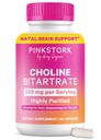 Pink Stork Choline - 550 mg Choline Bitartrate from VitaCholine for Tehotná + Popôrodná mamička - Prenatálny vitamín pre fetálne kognitívne zdravie + kvalita materského mlieka - 1 Kapsula denne, 30 Počet