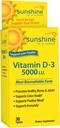 Slnečný vitamín D-3 5 000 IU, zdravé a silné kosti, 30 porcií