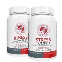 Strieborné Fern Stres Complex Doplnok - Bez kofeínu - Spánok, Worry, Mood & More - s Saffron Supplements, L-Theanine Supplement, & Myo-inozitol - Prírodný stres Relief Supplement (Pack of 2)
