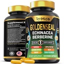 Goldenseal Root Supplement - 10in1 Formula - Kombinácia s Echinacea, Berberine, Turmerica, Cayenne Pepper, Ginger, Apple pektin, Neem, & More - Podpora trávenia zdravia - 120 Kapsule