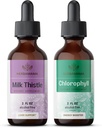 HERBAMAMA bylinné kvapky Kit - Bundle of Milk Thitle Extract 2 fl oz a Liquid Chlorofyl 2 fl oz - Vegan Supplement Liquid Extract - Non GMO, Cukor a alkohol - 2 balenia
