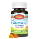 Carlson - detský vitamín D3 Gummies, 1000 IU (25 μg), zdravie kostí a imunitná podpora, rast a vývoj, vitamín D Gumies, D3 Gumové vitamíny, prírodné ovocné príchute, 60 vegetariánskych gummií