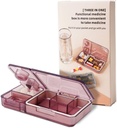 Organizátor tabletiek s Cutter Crusher:Travel Medicine pilulky Organizátor pre vreckové Purse držať vitamíny lieky doplnky, Pink
