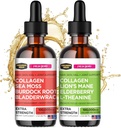 Collagen Mojo Liquid Collagen Peptides s morskými machmi, Burdock Root & Bladderwrack + Liquid Collagen Peptides s lions Mane Huba, bazová a L-Theanine