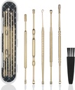Hion 6 ks Rozšírené Ear Wax odstránenie kit, Professional Double-headed Ear Pick Earwax Nástroje na odstránenie Earwax,316L nerezová oceľ Ear Cleaner Curette s kefkou na čistenie a skladovanie,Suit for Kid Adult [Zlatá]