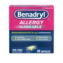 Benadryl Liqui- Gels Antihistaminikum Alergická medicína a úľava od studeného symptómov, bezfarbené tekuté gély s 25 mg difenhydramín HCl pre symptómy, ako je, Runny nose, sipot a viac, 48 ct