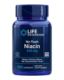 Life Extension No Flush Niacin, B3 for Heart Health, Cholesterol & Energy Support, Non-GMO, Gluten-Free, 100 kapsúl