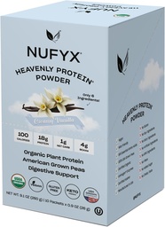 NUFYX® • Powder Heavenly Protein® • Svet jemnejší 100% Organic American Grown Peas • Vegan • Bezlepkový • Nízky Carb (Creamy Vanilla, škatuľka 10 paketov)