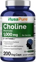 NusaPure Choline Bitartrate 1000 mg 200 Veggie Capsules (Vegan Vegetarian, Non-GMO)