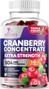 Cranberry Gummies 50:1 Cranberry Extract - Podpora močových ciest Vyrobené s 25,000mg, Pomáha očistiť a chrániť, Cran Berry Gummy Supplement + Vitamín C, Žuvacie Cran Pilulky pre ženy - 120 Gummy