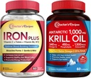 Lekárova recepty Železo Bisglycinát a kril olej Bundle, Podpora krvi a energie, Joint, Mozog a Očné zdravie Podpora, No Gluten, Probiotiká (60 Kapsule) a Krill olej (60 Softgels)