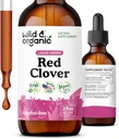 Wild & Organic Red Clover extrakt kvapky - Menopauza Doplnky pre ženy - 600 mg Tekuté červené Clover Tinktúra - 1-Montna zásoba - Trifolium Pratense Blossom - Cukor a alkohol - 2 oz