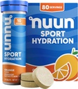 Nuun Sport Electrolyte tablety s horčíkom, vápnikom, draslíkom, chloridom a sodným, bezlepkom a vegánom, pomarančom, 8 balení (80 dávok celkom)