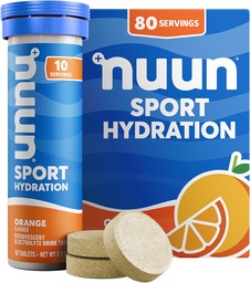 Nuun Sport Electrolyte tablety s horčíkom, vápnikom, draslíkom, chloridom a sodným, bezlepkom a vegánom, pomarančom, 8 balení (80 dávok celkom)