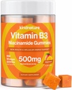 láskavá príroda vitamín B3 Niacin Gummies - Flush Free Niacinamide 500mg Supplement - Vegan, Non-GMO, Low-Calorie, Gluten-Free, Soy-Fee, 3. Party Lab tested - 1 mesiac Zásoba, 90 Žuvačky